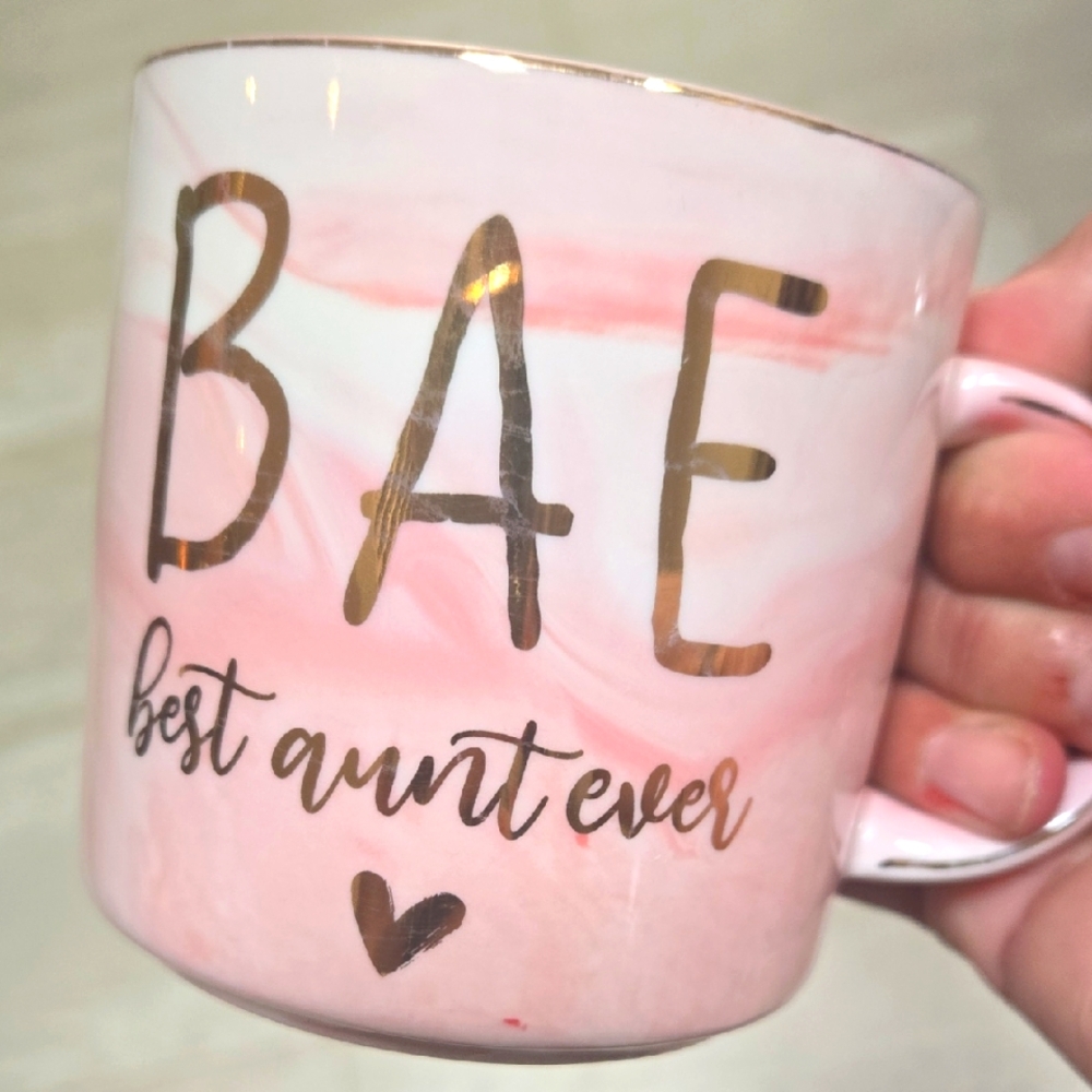 Vilight Home Ceramic Pink Marble Swirl "BAE Best Aunt Ever" Mug